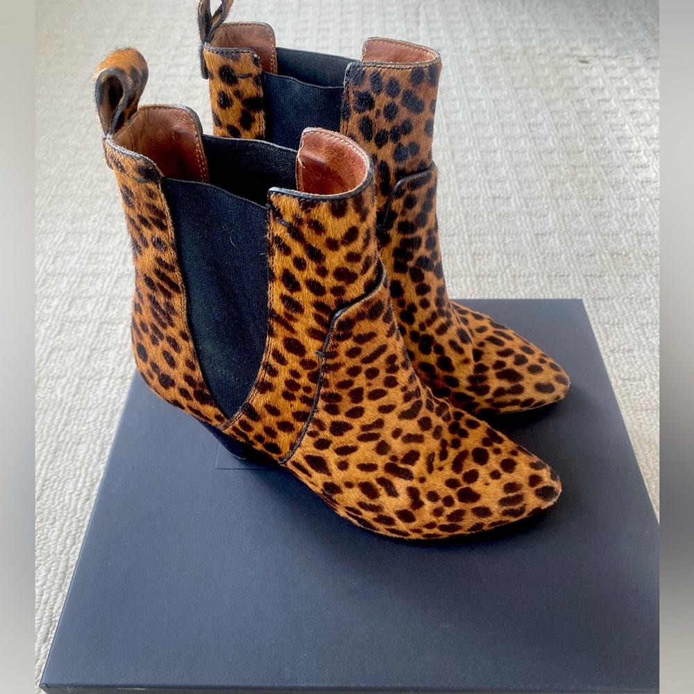 Veronica Beard Calf Hair Leopard Ankle Boots - size 7